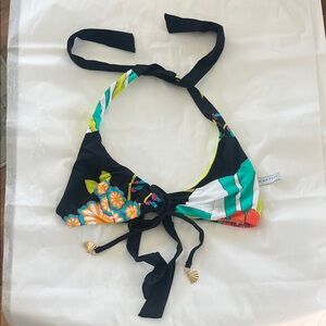 Trina Turk Black Floral Halter Bikini Top size S